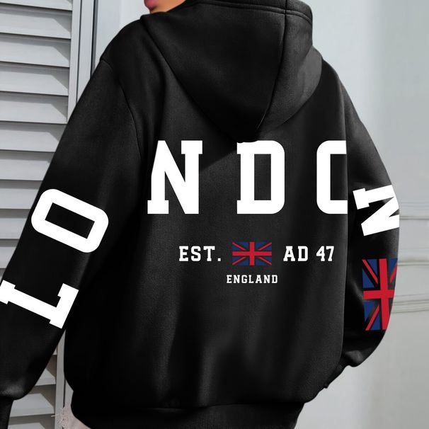 Women's Clothing Printed Kangaroo Pocket Hoodie Casual Long Sleeved Drawstring Pocket_ecoleips.com