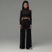 LS21290P Women's Fashion Casual Home Sports Round Neck Long Sleeve Top Wide Leg Two-Piece Set_ecoleips.com