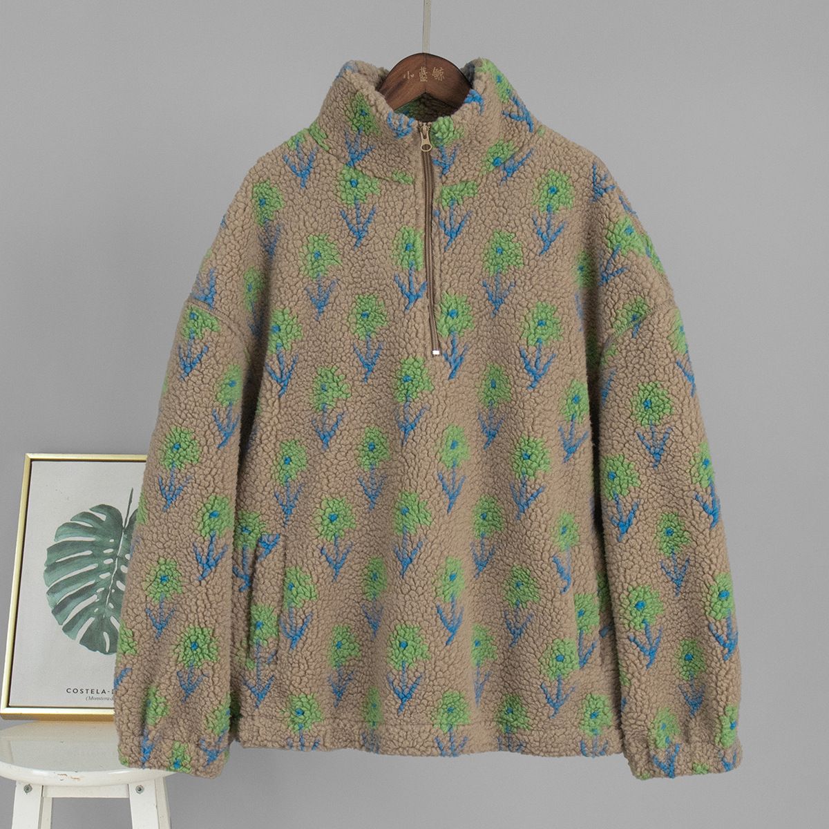 Women's Fleece Jacquard Sweatshirt European American Style Winter New Loose Turtleneck Half Zip Sweatshirt_ecoleips.com