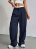 Women's Clothing Spring And Autumn New Fashion Drawstring High Waist Drape Casual Wide Leg Trousers_ecoleips.com