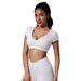 Women's Clothing Sanded Tight Short T Shirt Deep V Shape Back Hollow Sexy Short Waist Sports Short Sleeve_ecoleips.com