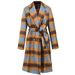 Women's Clothing Double Breasted Lapel Contrast Plaid Double-Breasted Notched Lapel Checked Wool Blend Coat Long Sleeve Trench Coat For Autumn Winter_ecoleips.com