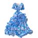 Women's French Style Light Luxury Tie Dye Print V Neck Dress Summer Slimming Elegant Long Cake Dress Resort Inspired_ecoleips.com