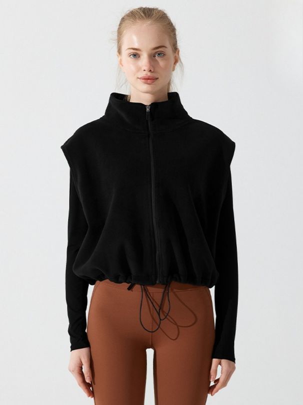 K Stand Up Collar Zipper Vest Women's Sports Warm Casual Jacket With Fleece Sleeveless Fitness Vest For Outerwear_ecoleips.com