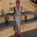Women's French Style Two Piece Set Digital Print Design V Neck Puff Sleeve Top And Skirt Elegant New Clothing_ecoleips.com
