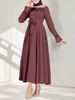 Modest Muslim Abaya Dress With Elegant Lace Trim – Flowy Polyester Maxi Dress In Solid Colors (Lavender, Burgundy, Olive, Beige, Sky Blue)_ecoleips.com