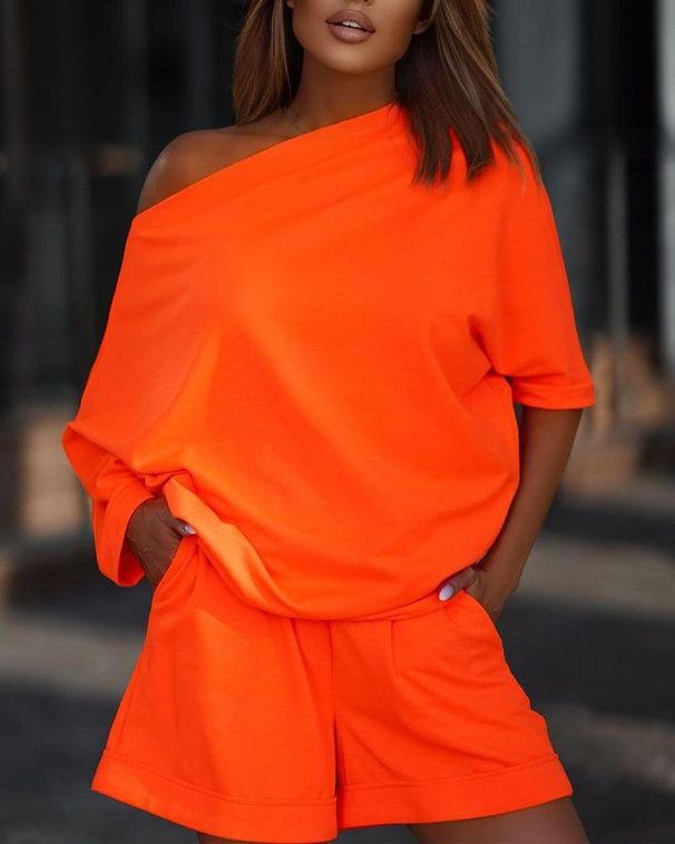 Women's Clothing Women's Autumn New Oblique Shoulder Leisure Suit_ecoleips.com