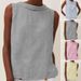 2025 Women's New Style Ladies Turn-down Collar Sleeveless Solid Color Cotton Linen Shirt_ecoleips.com