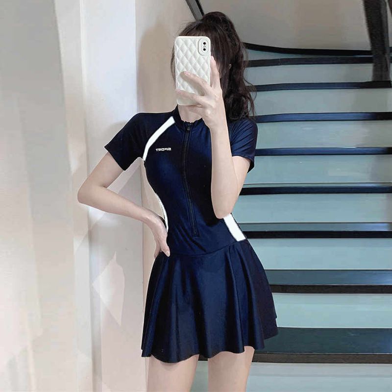 Swimsuit Women's One Piece Sports Hot Spring Slim Fit Dress Style Conservative Holiday Swimsuit_ecoleips.com