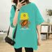 Premium Grey Mid-Length Oversized T-Shirt for Women Short Sleeve Loose Fit Bear Shaped round Neck Covers Hips New Style_ecoleips.com