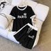 Women's Casual Summer French Style Crown Letter Print Short Sleeve Shorts Set Relaxed Fit Comfort Outfit_ecoleips.com