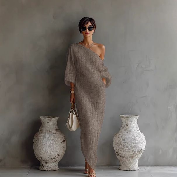 Spring Summer Women's Cotton Linen Long Dress High-End Long Sleeve Elegant And Sophisticated Style_ecoleips.com