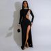 Women's Clothing Fashion Solid Color Hot Diamond Long Sleeve Slit Dress Female_ecoleips.com