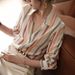 Women's Clothing Contrast Color Temperament Striped Shirt Women Spring And Summer New Niche Retro Lapel Loose And Slim_ecoleips.com