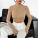 Voya Women's Fashion Temperament Elegant Slim Fit Half High Neck Long Sleeved Exposed Navel Solid Color T-shirt Women's Short Style Pullover_ecoleips.com