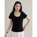 Commuter U-neck T-shirt Women's Spring New Short-sleeved Top_ecoleips.com