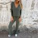 New Casual Sweater Set Long-sleeved Breasted V-neck Knitted Cardigan Tether Trousers_ecoleips.com