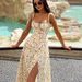 European And American Summer Best-selling Women's Floral Print Tie-back High-slit Slip Dress, Vacation-style Dress_ecoleips.com