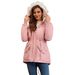 Women's Long Hooded Faux Fur Trim Parka Coat With Belt - Warm Fleece Lined Winter Jacket For Cold Weather (Pink, Black)_ecoleips.com