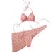 Women's Pink Floral Bikini Set Triangle Swimwear Strap Cross Style Bag Three Piece_ecoleips.com