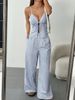 Women's Clothing Two Piece Suits Women's Summer Fashion Outing Striped Tie Suspenders And Wide Leg Pants_ecoleips.com