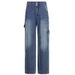 Women's Distressed Denim Jeans – Patchwork Design, Straight Leg, Medium Wash, Casual & Stylish_ecoleips.com
