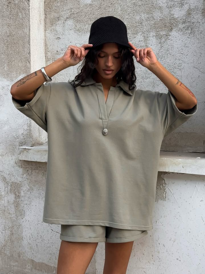 Sports And Leisure Polo Shirt Set New Loose Street Temperament Two-piece Set_ecoleips.com