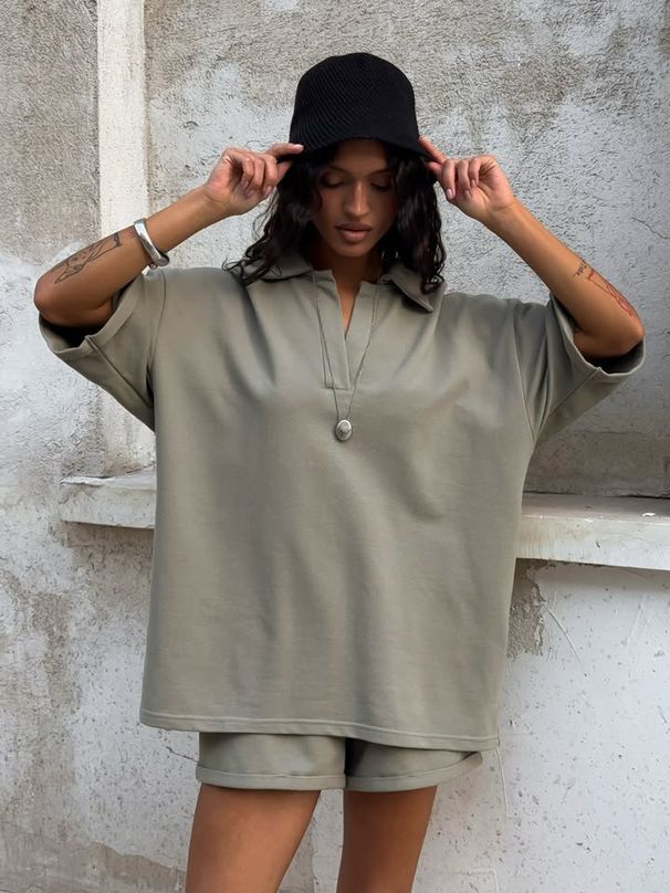 Sports And Leisure Polo Shirt Set New Loose Street Temperament Two-piece Set_ecoleips.com