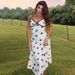 Talenza Summer Lace Print Dress Sexy V-neck Contrast Sleeveless Spaghetti Strap Dress Retro Hot Girl Lace Patchwork Women Dress_ecoleips.com