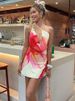 TARUXY One-shoulder Sexy Printed Dress Draped Swinging Collar Beach Vacation Mini Dress Elegant Sleeveless Female High Waist_ecoleips.com