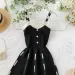 Knitted Contrast Color Sexy V Neck Spaghetti Strap Summer Mini Dress Women Casual Party Yellow Black Sweater Dresses_ecoleips.com