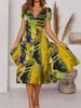 Summer Long Skirt Casual V-Neck Bohemian Short-Sleeved Dress_ecoleips.com