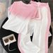 Women's High-End Casual Sportswear Set Stylish Trendy Pink Gradient Top And High-Waisted Wide-Leg Pants Two-Piece Summer Outfit_ecoleips.com