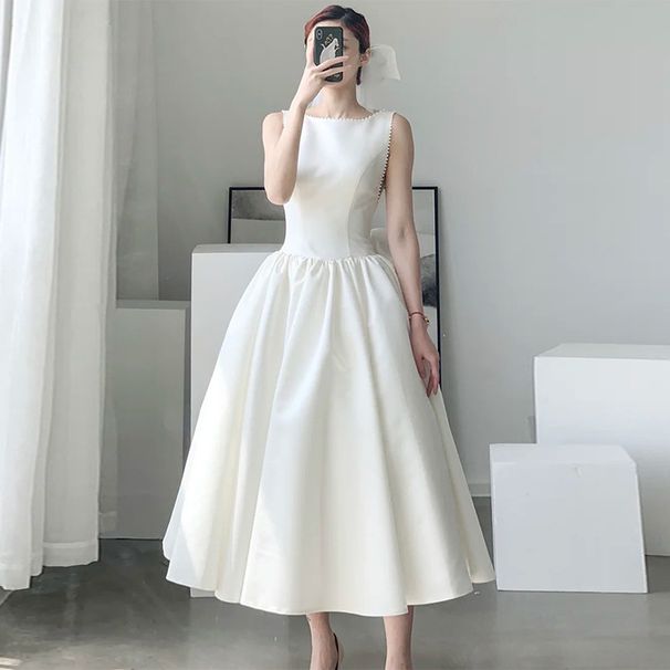 Satin Light Wedding Dress 2025 New Socialite Banquet Party Graduation Travel Photography Simple Petite Dress_ecoleips.com