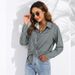 Verve Women's Spring And Autumn Plaid Loose Casual Long Sleeve Shirt With Turn-down Collar_ecoleips.com