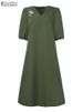 ZANZEA Women V Neck A-line Vestidos Solid Holiday Casual 2024 Summer Dresses Commute Half Sleeve Floral Embroidery Midi Dress_ecoleips.com