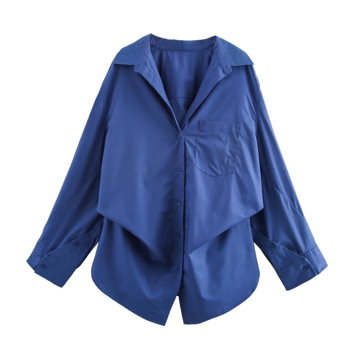Verve 2025 Spring New Women's Fashion Cotton Batwing Striped Turn-down Collar Long Sleeve Shirt2025458_ecoleips.com