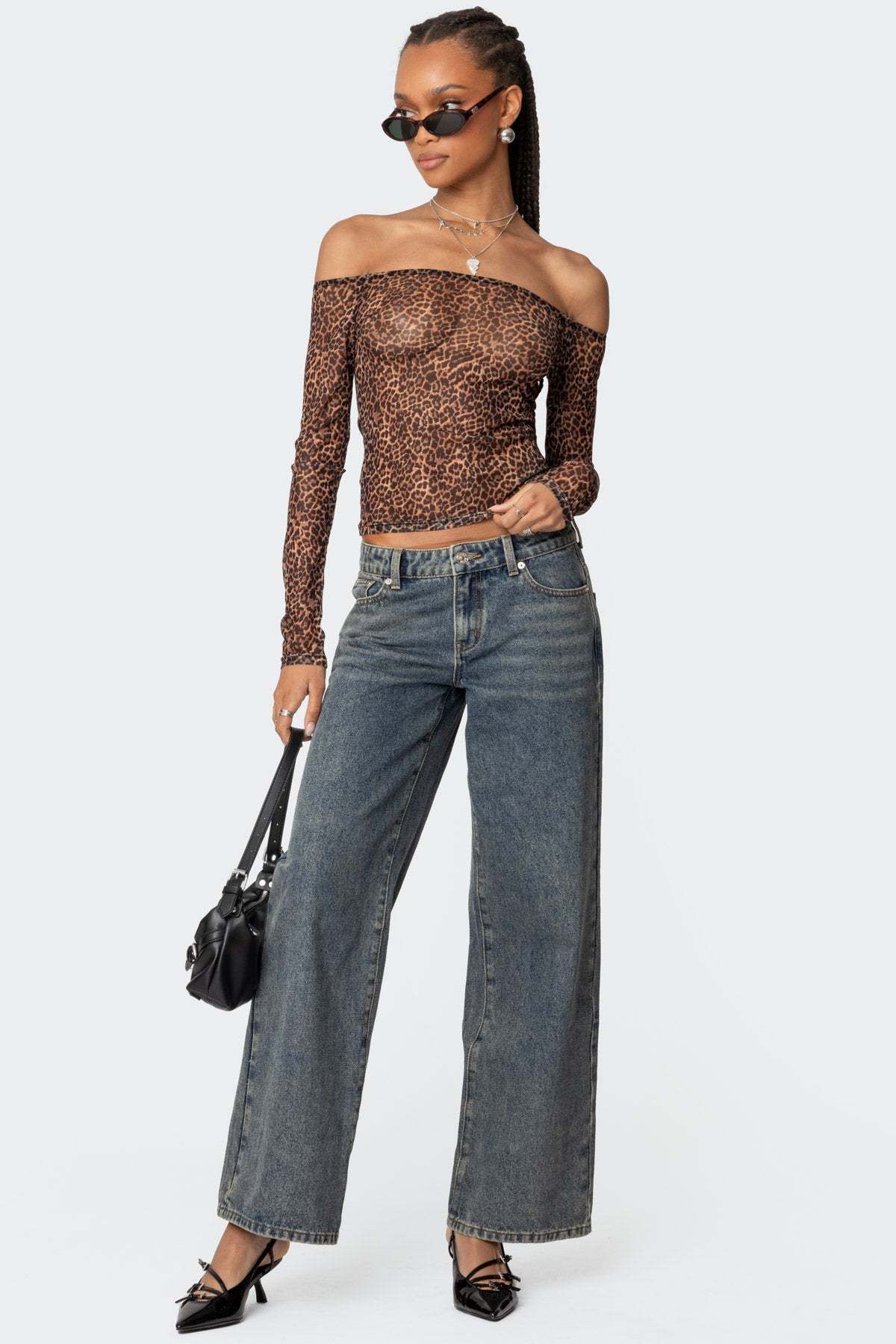 Women's Low Waist Wide Leg Jeans – Heart & Leopard Print, Vintage Blue, Casual Straight Fit (S-XL)_ecoleips.com