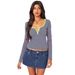 2025 Cross-Border European And American Women's Fashion Striped Color-Block Knit Shirt Y2K Clothing Top With Buttons,_ecoleips.com