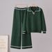 Women's Fashion Casual Suit Wide Leg Pants Knit Two Piece Set Long Sleeved Polo Collar Top Bottoms Matching Ensemble_ecoleips.com