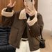Women's Clothing Thickened Fleece Collar Jacket Women's Winter Short Bomber Coat Cozy Faux Shearling Zip-Up Outerwear (Brown, Khaki)_ecoleips.com
