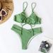 Women's Clothing New Solid Color Lace Bow Split Swimsuit Female Bikini_ecoleips.com