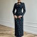 Women's Clothing Design Sense Stand Collar Tie Print Long Sleeve Dress Female Temperament Waist Slit Hip Skirt Commuter Long Skirt_ecoleips.com