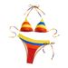 Women's Clothing Women's Candy Colored Striped Two Piece Swimsuit Open Back Fresh Bow Bikini Set Beach & Pool Ready_ecoleips.com