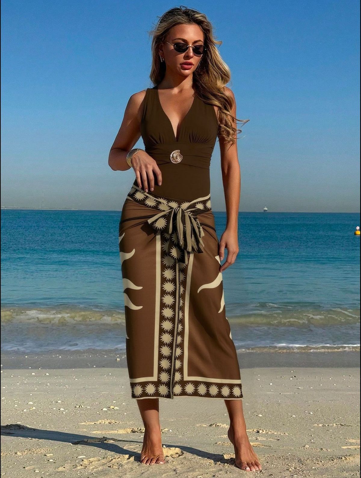 Women's Clothing Retro Deep V Printed One Piece Swimsuit Sexy Hot Spring Resort Beach Swimwear_ecoleips.com
