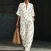 Summer Women's Suit Set V Neck mid Sleeve Wide Leg Pants Loose Relaxed Style Two Piece Cross Border E Commerce_ecoleips.com