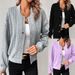 Women's Stylish Stand Collar Button-up Shirt - Soft Polyester Spandex Blend, Relaxed Fit, Long Sleeve, Solid Color (Grey/Purple/Black), S-xxl_ecoleips.com