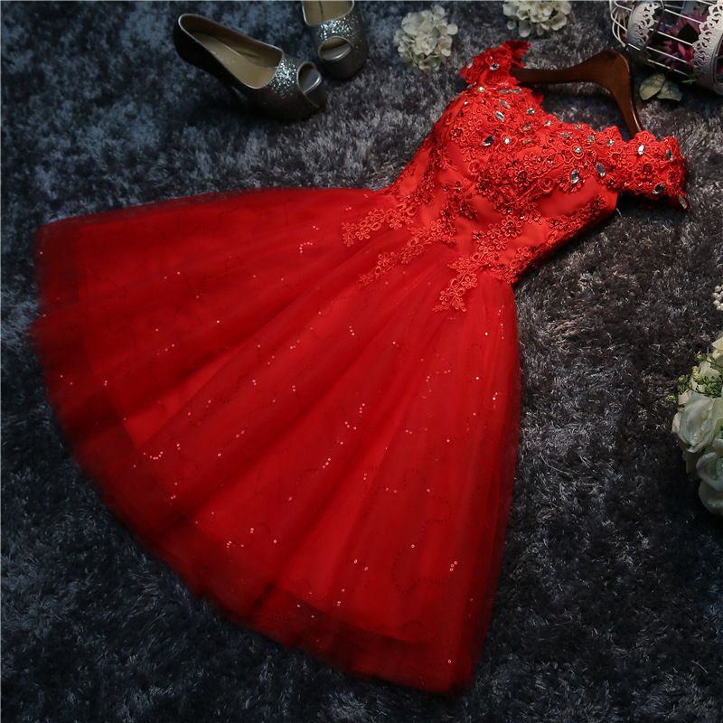 Women’s Clothing Bridesmaid Dress Autumn New One Shoulder Bride Wedding Strappy Performance Dress Small Dress Short Skirt Red Women's Skirt_ecoleips.com