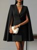 Women's Double Breasted Shawl Cape Dress Solid Color Autumn Fashion European And American Style Cross Border Trade Clothing_ecoleips.com