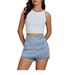 K Women's Denim High Waisted Fashionable Casual Stretch Denim Skirt Paired With Shorts Asymmetrical Wrap Around The Body_ecoleips.com